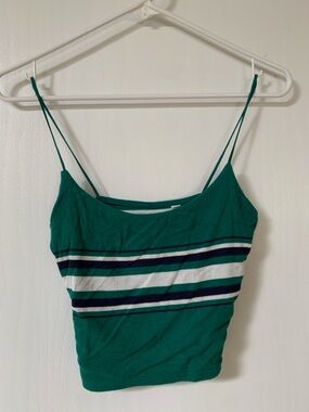 Green Striped Ribbed Spaghetti Strap Tank Top